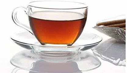 promise plus group Pack of 12 Glass Transparent oval shape Plain narrow bottom cup & saucer 200ml