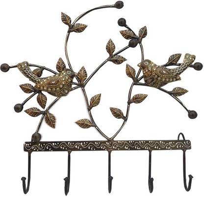 Craferia Export Chirping Birds Sitting on tree with Beautiful Leaves Wall Hanger/ Key Holder Cast Iron Key Holder