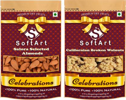 Soft Art Dry Fruit Combo Of Selora Sl Almond & Broken Walnut (100g Each) Almonds, Walnuts