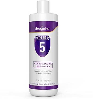 Lipogaine Big 5 Hair Stimulating Shampoo for Hair Thinning & Breakage, for All Hair Types, Men and Women, Infused With Biotin, Caf