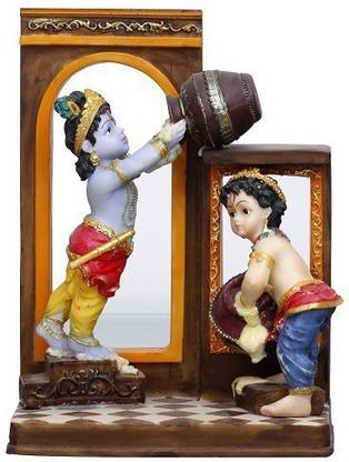 Sri Krishna Culture Big Krishna Balram Murti Stealing Butter God Idol Decorative Showpiece  -  25.4 cm