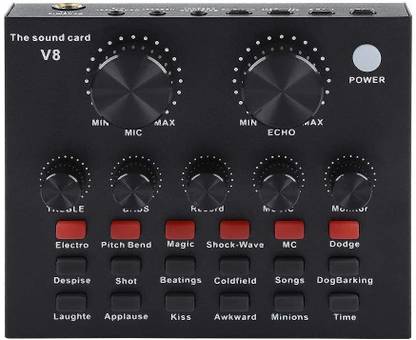 TECHGEAR V8 External Sound Card USB Mobile Phone Microphone Live for Mobile Computer Audio Interface with BT for Online Singing Chatting Live Video Streaming Music Recording- J Powered Sound Mixer