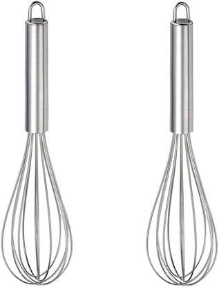 Tuelip Set of 2 Stainless Steel bread dough whisk whipper for pastry,cake, pizza, whisker for eggs, cream, frother for milkshake, lassi, buttermilk, soup, coffee Great alternatives to a blender, mixer or hook Stainless Steel Balloon Whisk