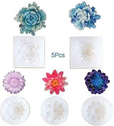 Mulukaya 5Pcs Flower Resin Silicone Molds Jewelry Making Tools Casting Molds for DIY Craft Keychain Necklace Earrings Project