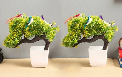 Flipkart SmartBuy Set of 2 Tree With Birds Bonsai Artificial Plant  with Pot