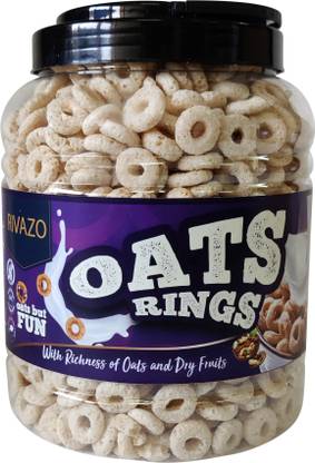 Rivazo Whole Grain Oats Rings with Added Richness of Dry Fruits for Power Packed Breakfast Cereal in Pet Jar 600 Grams Plastic Bottle