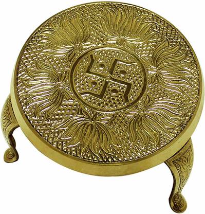VIHINI STORE Traditional Mukali Stool For Pooja Items Brass All Purpose Chowki