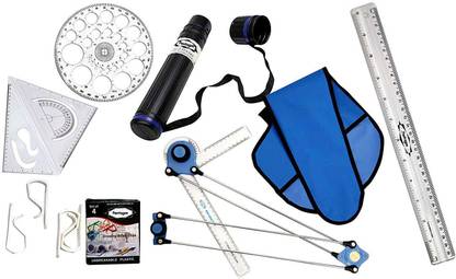 Pentagon Set of 7 Mini Drafter – for Engineering Drawing – for Students, Architect, Artist – Contains Minidrafter, Sheet Container Tube, Scale, Procircle, Set Square & Board Clips Drafting Compass Set