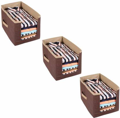 JustandKrafts 3 Shirt Stacker Wardrobe Organizer for Clothes Baby Cloths Kurtis Jeans Top's Trouser T-shirt Saree Cover ST1001_Brown_Beige3