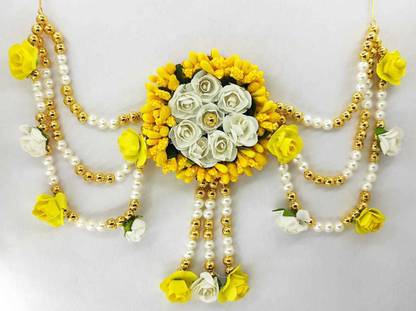 A2 Fashion Flower Embellished Latest Design Beaded Multilayered Hair Accessories/Gajra/Hair Jewellery Bun Clip Hair Chain