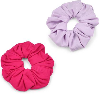 toniQ Set Of 2 Lialc and Fuchsia Pop up Soild Hair Scrunchie For Women. Rubber Band