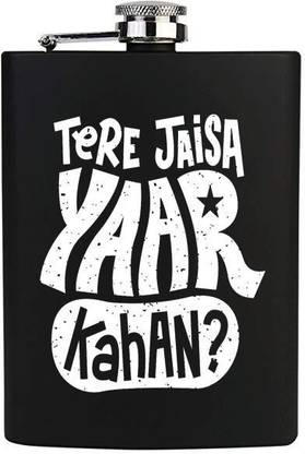 TRAQ TERE JAISA YAAR KAHAN ENGRAVED STAINLESS STEEL POCKET LIQUOR FLASK STAINLESS STEEL Hip Flask