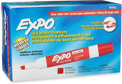 Expo Low Odor Chisel Tip Dry Erase Markers, 12 Red Markers (80002)