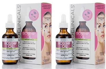 Advanced Clinicals Rosehip Oil Anti-wrinkle Face Oil with Vitamin C and Vitamin E for Sun Damage, Age Spots and Wrinkles (Two 1.8oz)