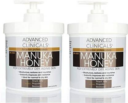 Advanced Clinicals Manuka Honey Cream for Extremely Dry, Aging Skin For Face, Neck, Hands, and Body. Spa Size 16oz (Two 16oz)
