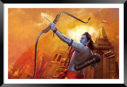 DBrush Shri Ram with Dhanush Photo framed with Glass Lord Ram Ji wall Hanging Big frame Digital Reprint 18 inch x 12 inch Painting