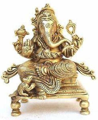 Idolsplace Pure Brass Made Lord Ganesha Idol Statue For Ganpati Pooja 1kg Decorative Showpiece  -  8 cm