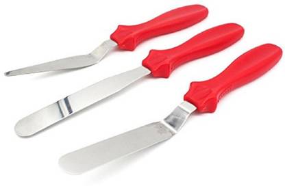 PINDIA Professional Offset Spatula Set ,3-Piece Stainless Steel Icing Spatula Variety Set & Cake Decorating Tools,2 Angled And 1 Straigh Offset Spatula