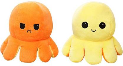 HAVGRA Octopus Soft Toys,Mood Change Double-Sided Flip Octopus Plush Toys,Cute Mini Octopus Stuffed Animals Creative Toy Yellow 20 cm Pack of 2  - 20 cm
