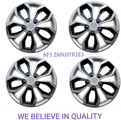 NFS INDUSTRIES SPORTY DIAMOND CUT UNIVERSAL WHEEL COVER|PREMUIM DURABLE QUALITY ABS MATERIAL|SIZE - 14 INCHES|UNIVERSAL| SET OF 4 PCS|GLOSSY FINISH SILVER-BLACK|DIY PRESS TYPE WITH RING FITTING| Wheel Cover For Volkswagen, Mahindra, Nissan, Mitsubishi, Audi, Tata, Honda, Maruti, Ford, Hyundai, Toyota, Universal For Car Universal For Car