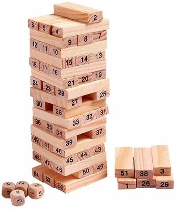 azhari 51 PIECE WOODEN BLOCK GAME, COLOR BLOCK GAME | Tumbling Tower Toy With Dice | Wooden Building Block Game | True Balance Game Stacking and Balancing Games