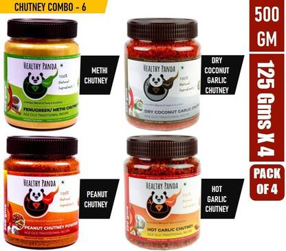 HEALTHY PANDA Peanut Garlic Chutney Powder / Groundnut Chutni Powder / Shenga Chatni, Fenugreek Chutney Powder / Methi Chutney / Metkut Chatni / Molaga Podi / Idly Dosa Chatani / Podi Chutni , Dry Coconut Garlic Chutney / Khobra Lasun Chatni / Kobbari Chatani / Dry Nariyal Chutni and Hot Garlic Chutney / Lasun Chantni / Belloli Chatani / Chilli Garlic Chutni Chutney Powder