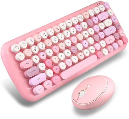 SYSTENE Candy Colorful Computer Wireless Keyboard Mouse Combos,2.4G Mixed Color 84 Key Mini Keyboard and Mice Set with Circular Punk Key Caps, Design for Computer, Desktop, PC, Notebook, Laptop Combo Set