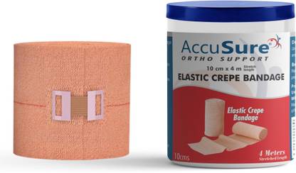 AccuSure Elastic Crepe Bandage with Hook & Loop Closure | Stretches upto 4 Meter in Length (6cm x 4mt) Crepe Bandage