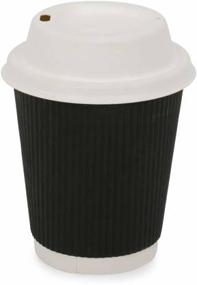 NASTEE Pack of 100 Paper Black Ripple Premium Paper Cups