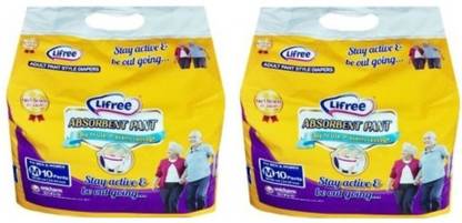 LIFREE Adult Pant style Diapers Size Medium, 10 pcs Pack, Set of 2 Packs, for Waist size 24-33 inches (Total 20 pcs) Adult Diapers - M