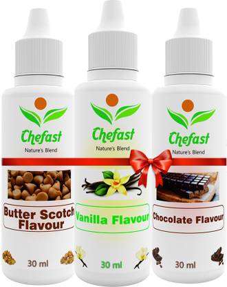 Chefast Pack of 3 Baking Essence Flavour of Chocolate, Vanilla,Butter Scotch for Cake, Ice-Cream,Milkshakes,Indian Sweets(Each 30ml) Chocolate Liquid Food Essence