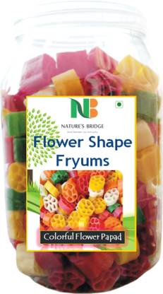 Nature's Bridge Mini Flower Fryums, Colorful Mix Fryums, Ready to fry Papad snacks, Flower fryums - 400 Gm Jar Pack Fryums