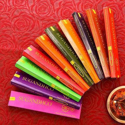 क्य्नाशा Pack of 10 Aromatic Incense Sticks रोज़, कस्तूरी, रजनीगंधा, स्पेशल चंदन, बगीचा, बसंत बाहर, लहर, बेला, तरंग, चाँदनी अगरबत्ती