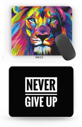 SMULY COMBO PACK OF COLOURFULL LION & NEVER GIVE UP Non Slip Base Mousepad