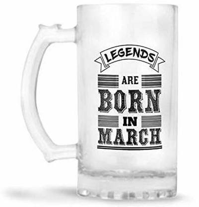 PRIDE STORE Legends are Born in March Frosted printed Beer with Handle Funny Quotes | Beer for Freezer | Frosted Beer Glass | Double Walled Frosty | Perfect Gift for Men, Dad, Brother, Husband, Son - White 16oz [470ml] Glass Frosty Freezer Beer Mug