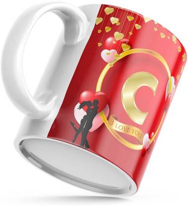 bhumiyaan Letter C Alphabet Best Gift for Friends Who's Name Start with C , Special Birthday Gift for Girlfriend ,Boyfriend with Glossy Finish with Vibrant Print Ceramic Coffee (11oz) 330ml Ceramic Coffee Mug