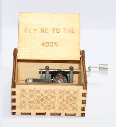 VAAMnational Classic Vintage Black Edition Wooden "FLY ME TO THE MOON" theme song Cranked Collectable Engraved Music Box