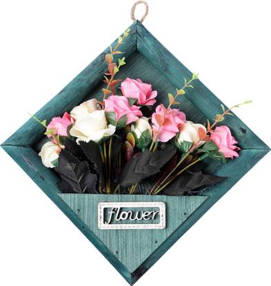 A Vintage Affair Victoria Wall Hanging Flower Frame - Green Natural Colors 7 inch x 7.8 inch Painting