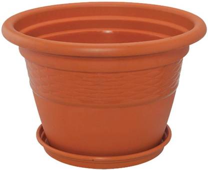 siti plast 16 inch Heavy Duty Plastic Garden Planters With Bottom Tray (Pack of 2 ) Plant Container Set Plant Container Set