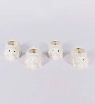 Lyallpur Stores Plant Container Set White Color, Dog Shape Small Ceramic Gamla Planter For Living Room, Indoor & Outdoor Plant. (Pack Of 4, Plant Not Included) Plant Container Set
