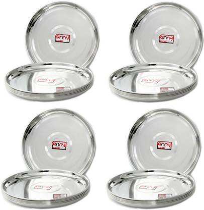 Anny Stainless Steel Full Plates Set Of 24 Depth:0.75 Diameter:8 Inch Half Plate