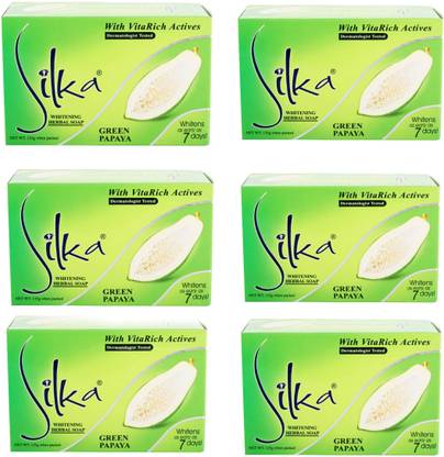 SILKA [Made in Philippines] Whitening Green Papaya Soap Pack of 6