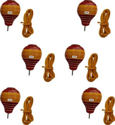 Tovick Wooden set of 6 Desi Spinning tops with strings