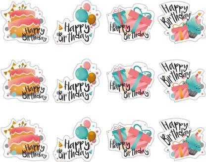 D2C Happy Birthday Stickers in 5 Designs Birthday Party Stickers for Gift Wrapping Self Adhesive Paper Label