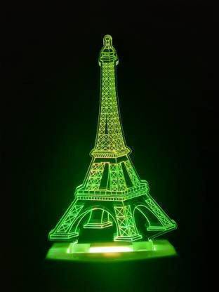 Arus Acrylic Eiffel Tower Shape Magic Night Lamp 3D Beautiful Illumination Automatic on/Off Smart Sensor for Bedroom with 7 Color LED Changing Light Night Lamp White Night Lamp