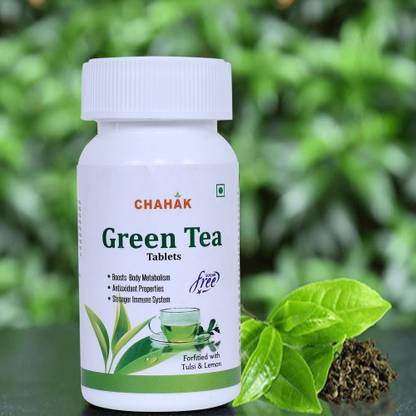 CHAHAK Green Tea Tablets Tulsi, Lemon Green Tea Plastic Bottle