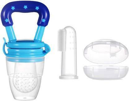Vadhavan Combo Pack of Fruit Feeder Pacifier & Baby Finger Brush with Tongue Cleaner||Silicone Fruit Nibbler|| Silicone Baby Brush|| Baby Tongue Cleaner||100% BPA Free(Combo Pack of 2) Teether and Feeder (White)