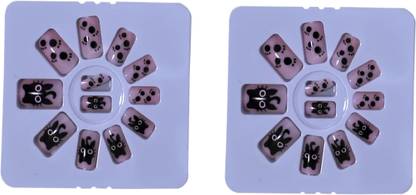 Beautica Artificial Nails Trendy Fake Designer False Nails Extension-Nakli Nakhun-72 Black & Light Pink