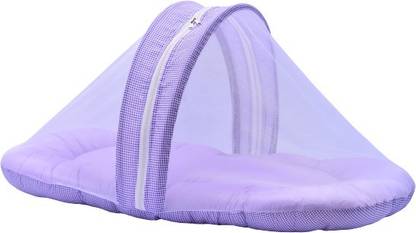 MENORAH BABY CARE Baby Combo Of Mattress With Mosquito Net & Sleeping Bag Baby bed combo pack Plain& purple mixed design