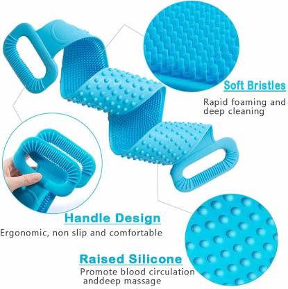 dx mart Silicone Bath Body Brush, 70cm Length Exfoliating Silicone Body Back Scrubber Belt for Men Women, Easy to Clean, Lathers Well, Eco Friendly